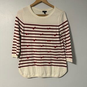 Talbots‎ Women’s Sweater Size MP Ivory Red Stripe Bow Embellished Tunic Pullover